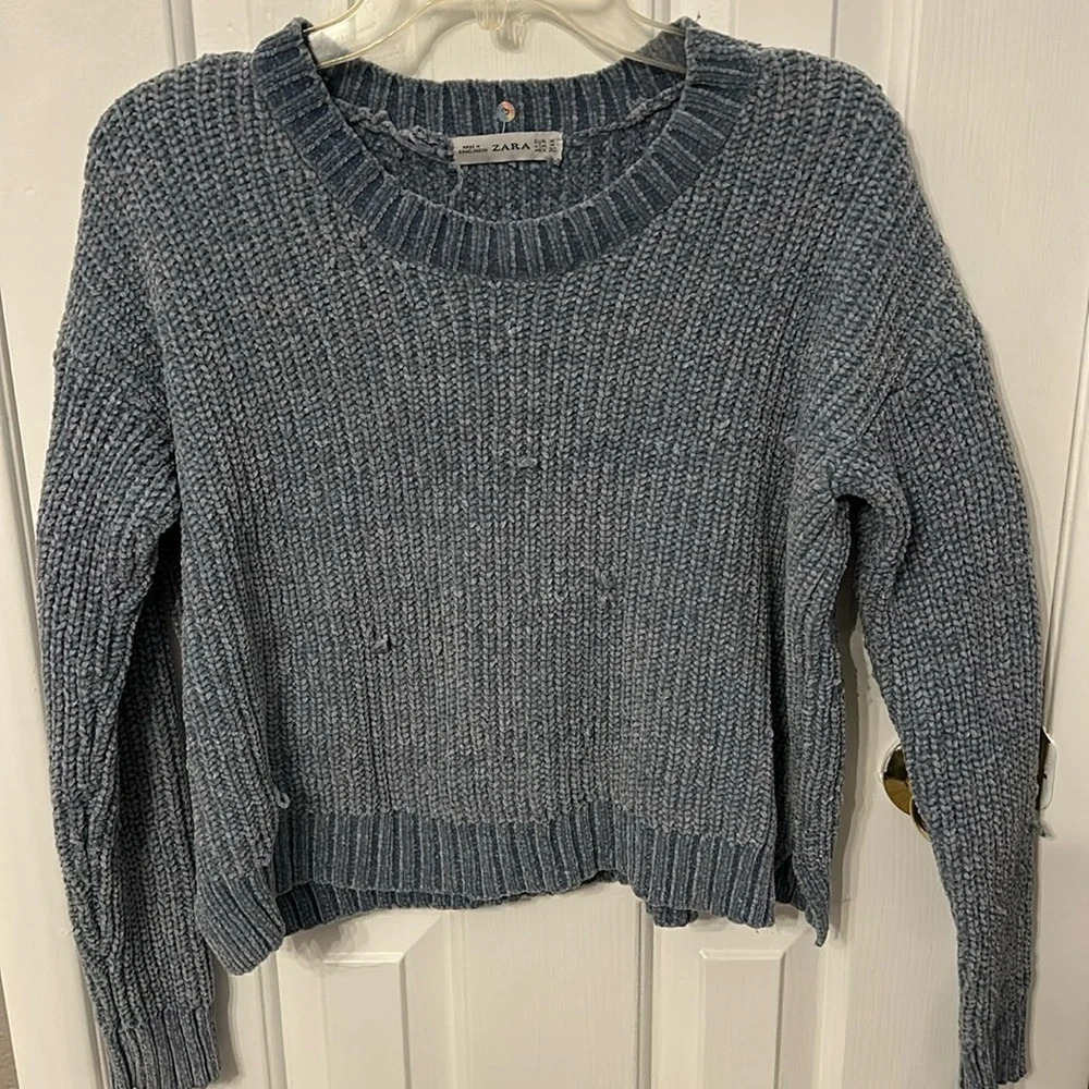 Zara Velour Women’s (m) Blue Cropped Soft Sweater